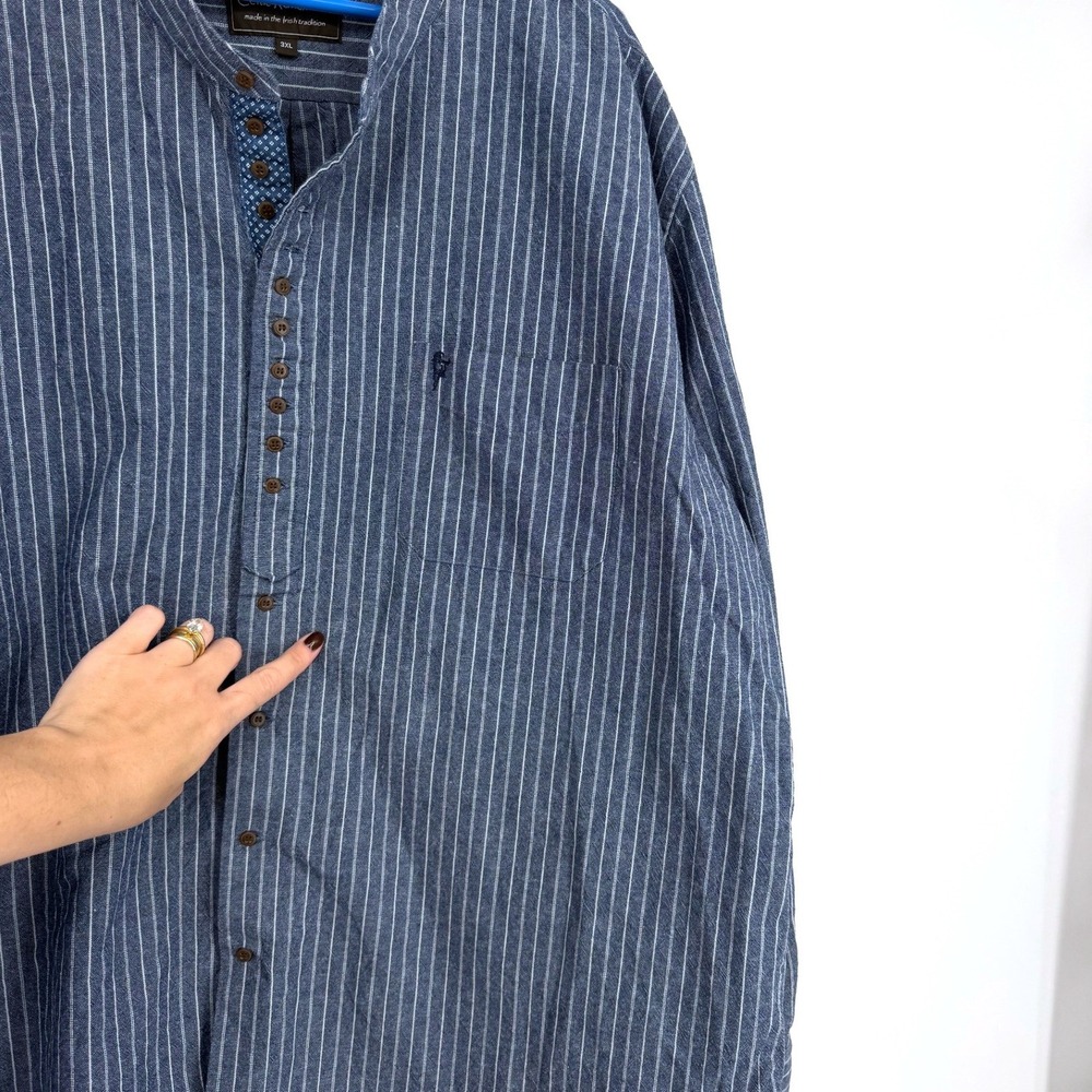 Celtic Ranchwear Mens 3XL Blue White Striped Linen Blend Grandfather Shirt - Picture 12 of 13